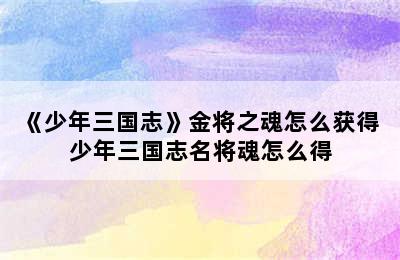 《少年三国志》金将之魂怎么获得 少年三国志名将魂怎么得